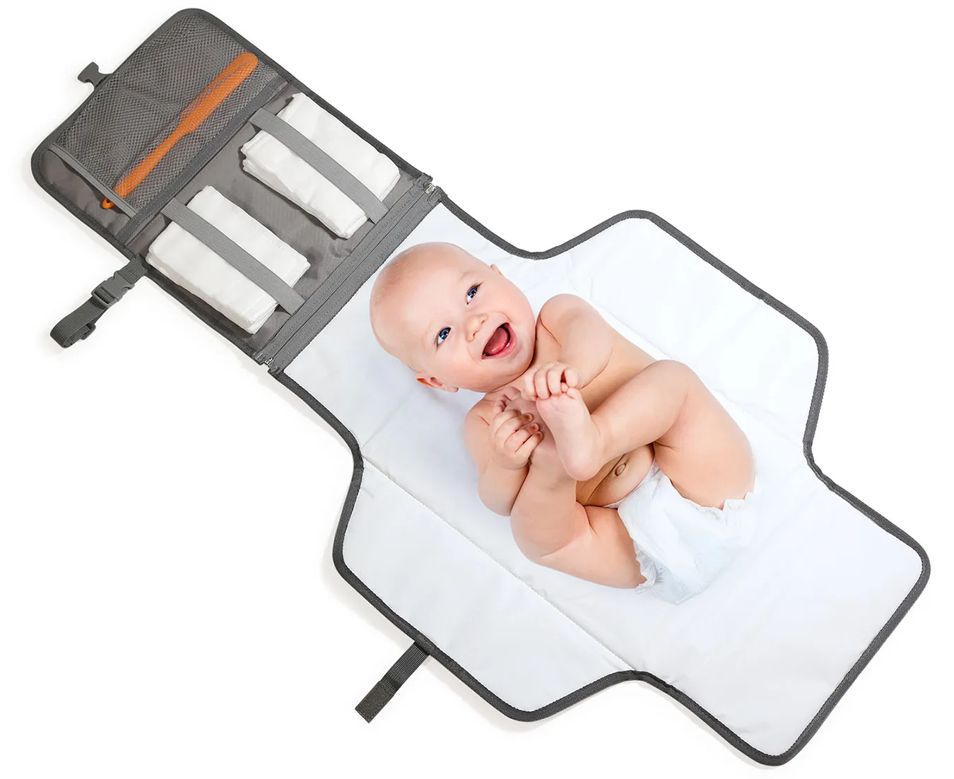 Baby photography on a portable baby changing pad
