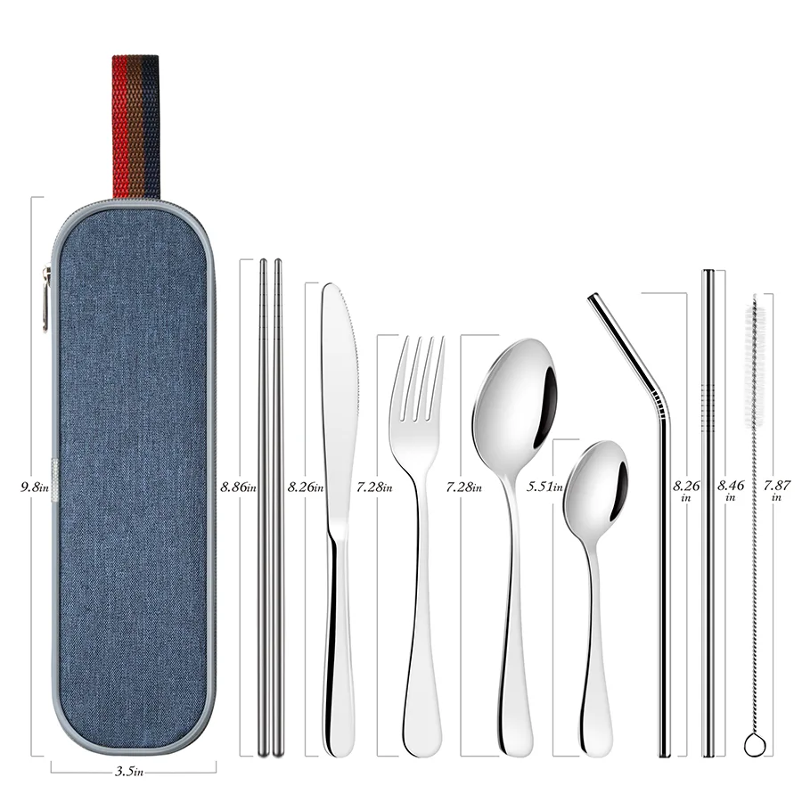 Photography of nine sets of travel portable tableware.webp