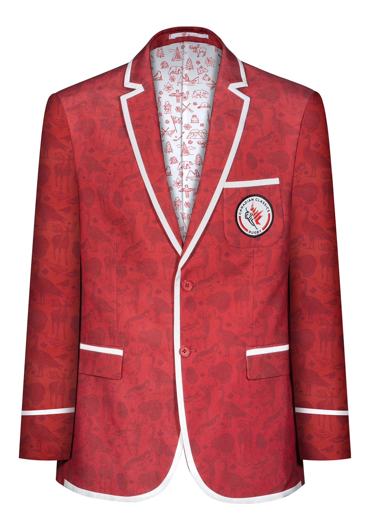 Red printed blazer photography