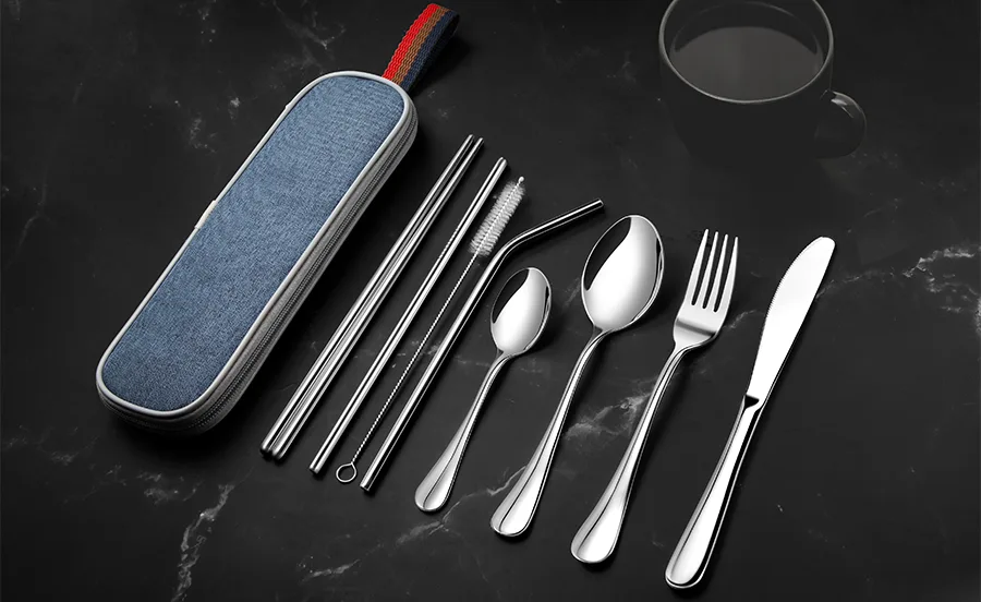 Photography of metal travel tableware.webp