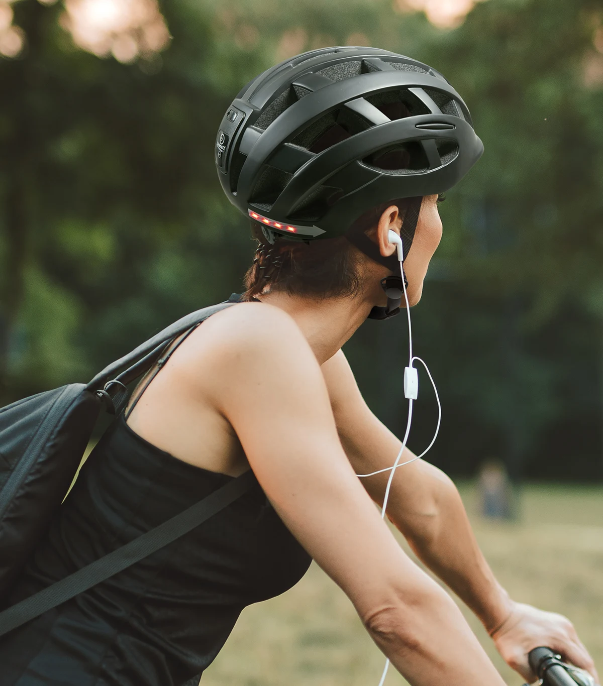 Lifestyle photography of LED light bike helmets