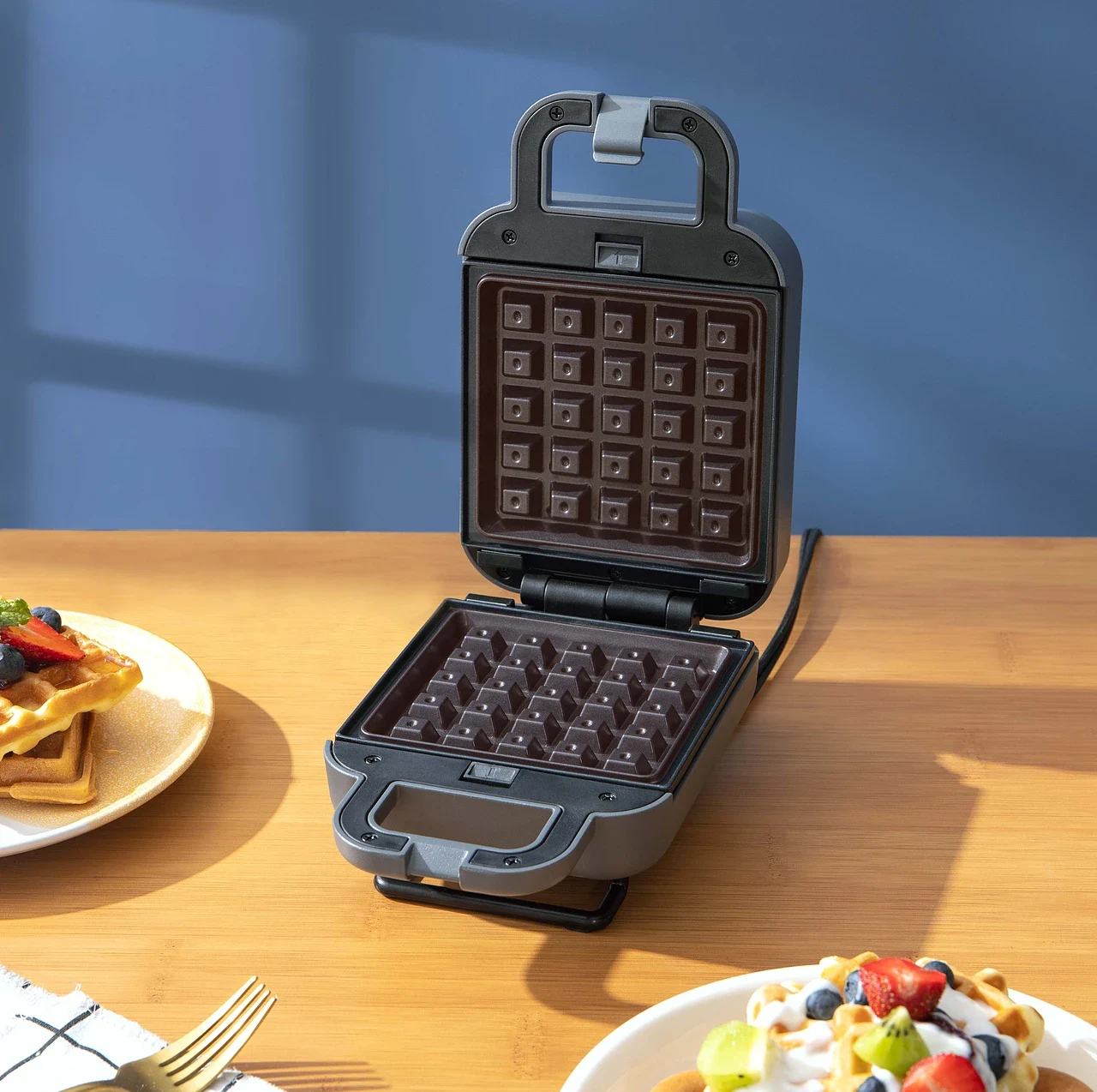 Showcasing the Texture of a Metal Waffle Maker